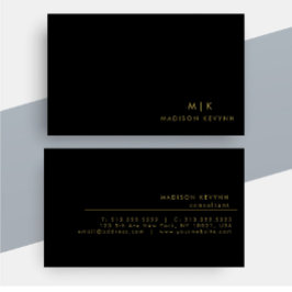 Monogram Black Guld | Modern minimalistisk Elegant Visitkort