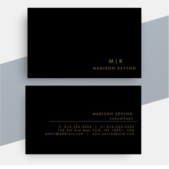 Monogram Black Guld | Modern minimalistisk Elegant Visitkort (Skapare uppladdad)