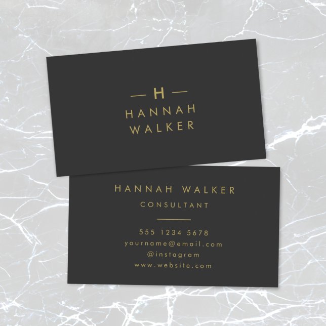 Monogram Black Guld | Modern minimalistisk Elegant Visitkort (Skapare uppladdad)