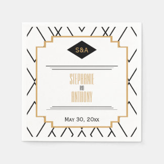Monogram Black, Guld och White Art Deco Bröllop Pappersservett