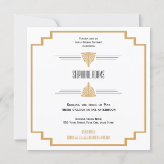 Monogram Black, Guld och White Art Deco Möhippa Inbjudningar