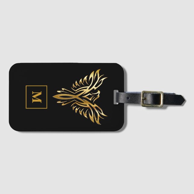 Monogram Black & Guld Phoenix Stigning Bagagebricka (Framsida horisontal)