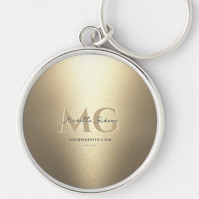 Monogram Black Guld Professionell Elegant Modern Rund Silverfärgad Nyckelring (Framsidan)
