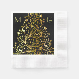 Monogram Black Guld Shiny Chic Decorative Stars Pappersservett