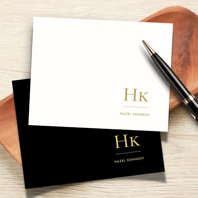 Monogram Black Guld Simple Elegant Social Notecard Anteckningskort (Skapare uppladdad)