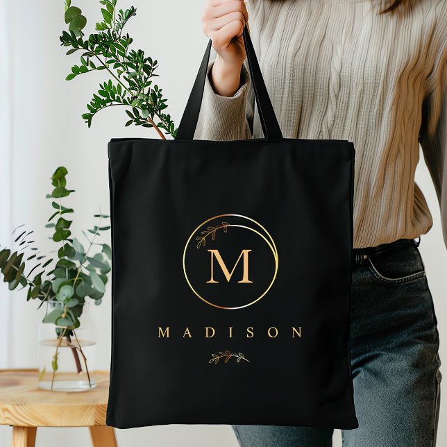 Monogram Black Guld Tote Bag Tygkasse (Skapare uppladdad)