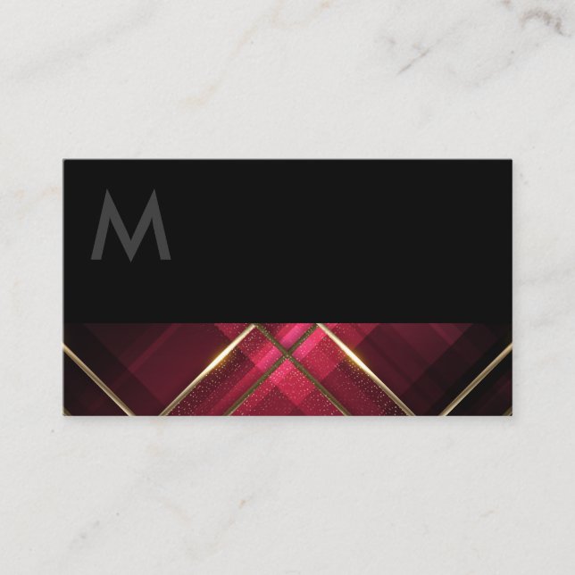 Monogram Black | Guld Trim Linjer | Red Rand Visitkort (Framsida)