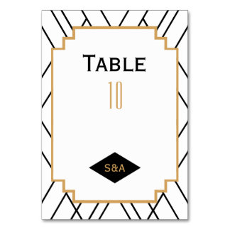 Monogram Black, Guld, White Art Deco Bröllop Bordsnummer