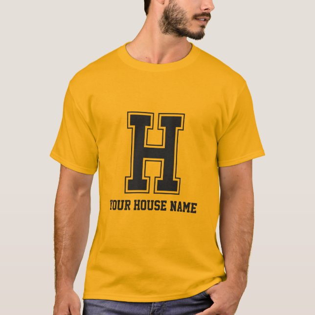 Monogram Black Gult College House Initial H T Shirt (Framsida)