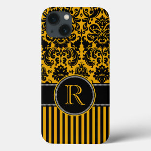Monogram Black, Gult Damask Rand iPad Air Case