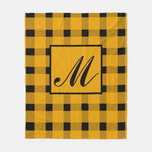 Monogram Black Gult Gingham Mönster Fleecefilt