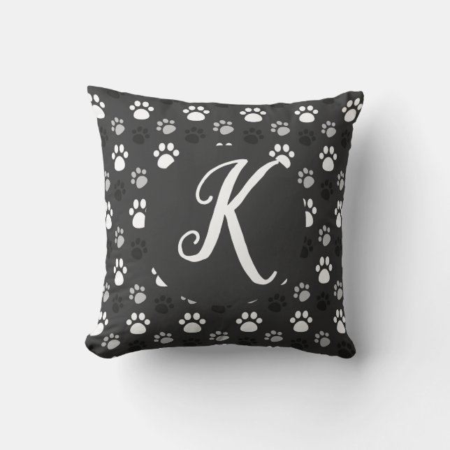 Monogram Black Hund Tassar Dekorativ kudde (Framsida)