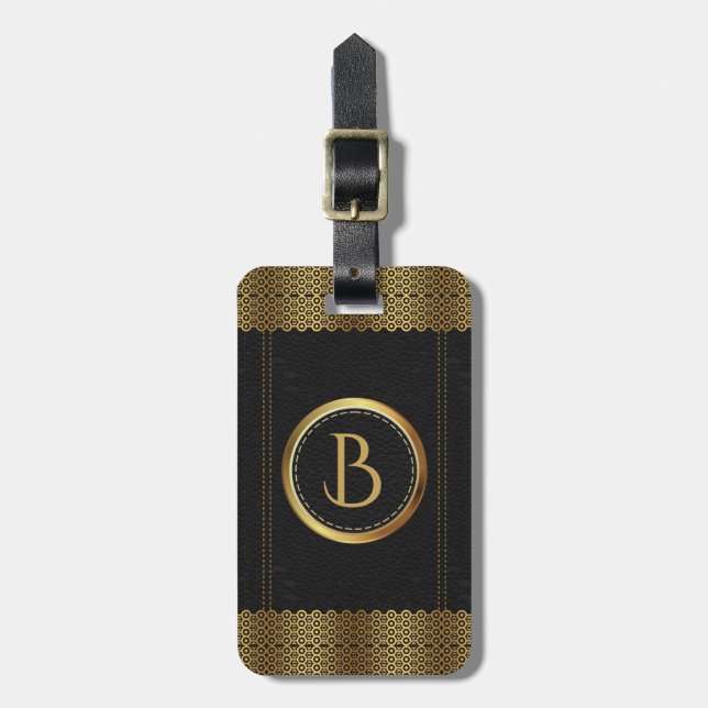 Monogram Black Leather Guld Gräns Bagagebricka (Vertikal Framsida)