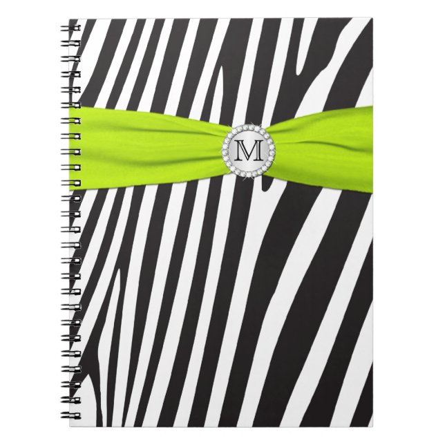 Monogram Black Lime White Zebra Stripe - bärbar da Anteckningsbok (Framsidan)