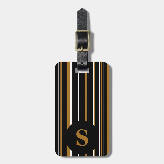 Monogram Black Matte Guld-streckkodcirkel Rand Bagagebricka (Vertikal Framsida)