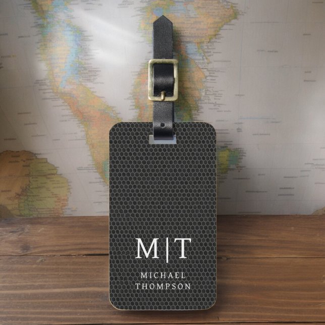 Monogram Black Metallic Elegant Mönster Bagagebricka (Skapare uppladdad)