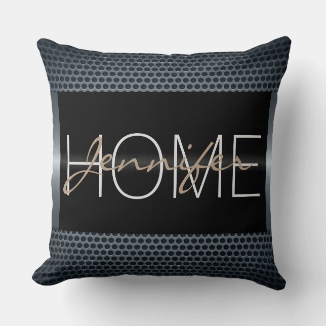 Monogram Black Metallic Hål Metall-utseende Kudde (Framsida)