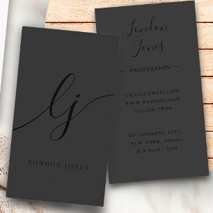 Monogram Black Modern Calligraphy Initialer Elegan Visitkort