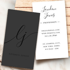Monogram Black Modern Feminine Calligraphy Elegant Visitkort