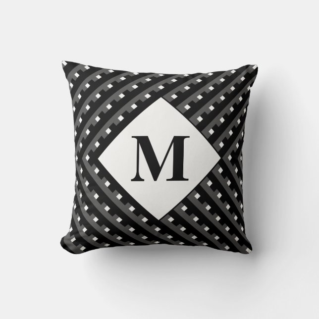 Monogram Black och Grått Angled linjer Kudde (Framsida)