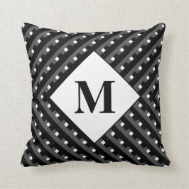 Monogram Black och Grått Angled linjer Kudde