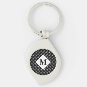 Monogram Black och Grått Angled linjer Swirl Silverfärgad Nyckelring