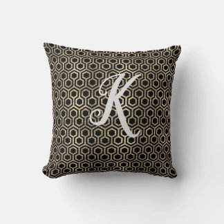 Monogram Black och Guld Glitter Hexagon Kudde