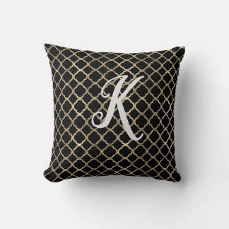 Monogram Black och Guld Glitter Quatrefoil Kudde