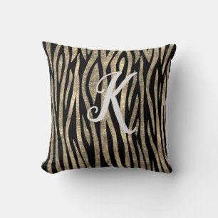 Monogram Black och Guld Glitter Zebra tryck Kudde