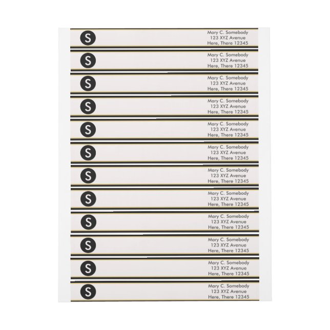 Monogram Black och Guld Gräns Etikettband (Ark)