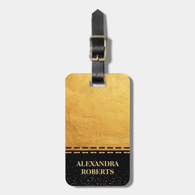 Monogram Black och Guld Luxury-design Bagagebricka (Vertikal Framsida)