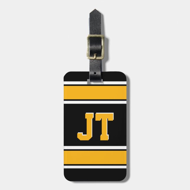 Monogram Black och Guld Sports Rand Bagagebricka (Vertikal Framsida)