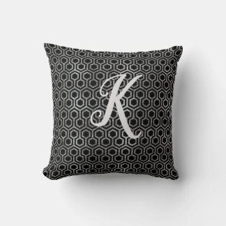 Monogram Black och Silver Glitter Hexagon Kudde