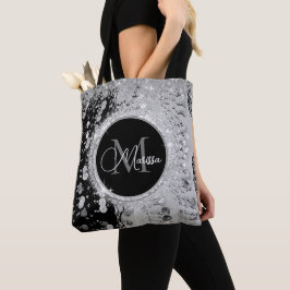 Monogram Black och Silver Glitter Mynt Tygkasse