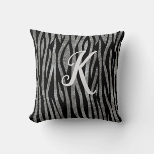Monogram Black och Silver Glitter Zebra tryck Kudde