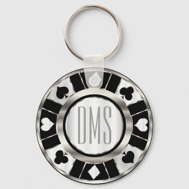 Monogram Black och Silver Las Vegas Stil Nyckelring (Framsida)