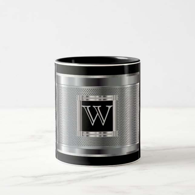 Monogram Black och Silver Steel Metall Mesh Två-Tonad Mugg (Center)