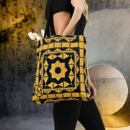Monogram Black Ocher Mönster Tote Bag Tygkasse