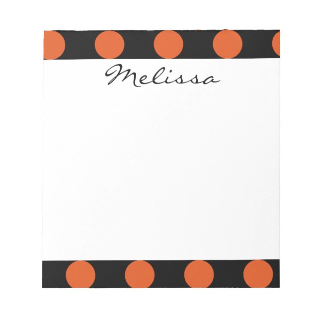 Monogram Black Orange Chic Polka Dot Mönster Anteckningsblock (Framsida)