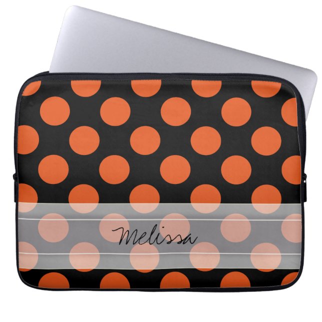 Monogram Black Orange Chic Polka Dot Mönster Laptop Sleeve (Framsidan)