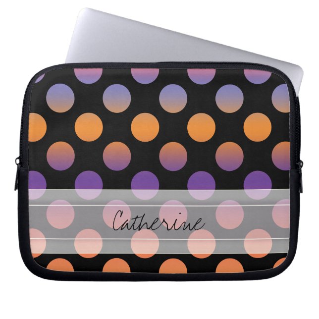 Monogram Black Orange Lila Red Polka Dot Mönster Laptop Sleeve (Framsidan)