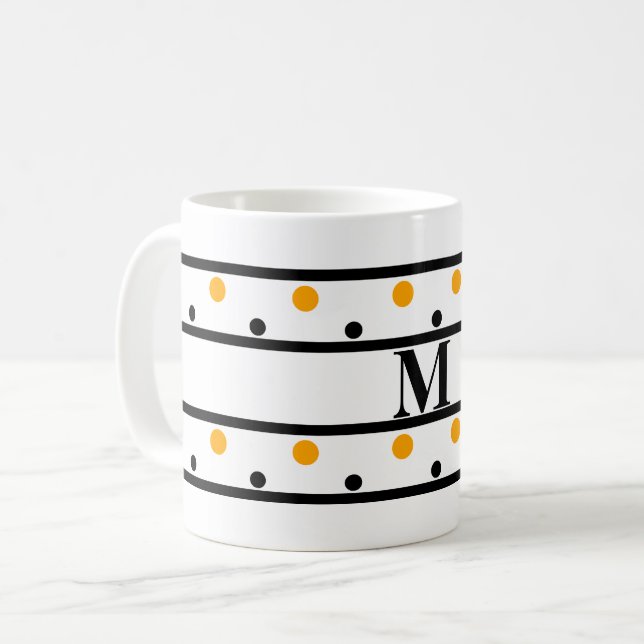 Monogram Black Orange Polka dots Kaffemugg (Framsida vänster)