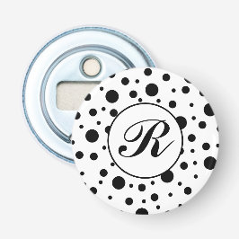 Monogram Black på White Polka Dot Mönster Flasköppnare