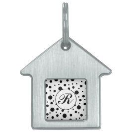 Monogram Black på White Polka Dot Mönster ID-bricka Husdjur