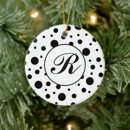 Monogram Black på White Polka Dot Mönster Julgransprydnad Keramik