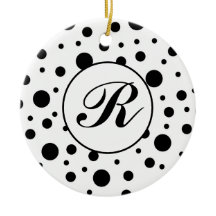 Monogram Black på White Polka Dot Mönster