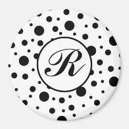 Monogram Black på White Polka Dot Mönster Magnet