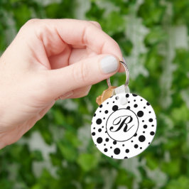Monogram Black på White Polka Dot Mönster Nyckelring
