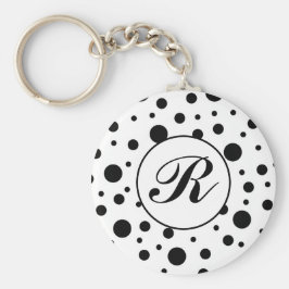 Monogram Black på White Polka Dot Mönster Nyckelring