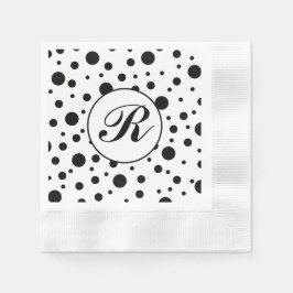 Monogram Black på White Polka Dot Mönster Pappersservett